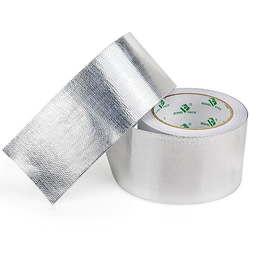 BOMEI PACK Adhesive Aluminum Foil Heat Shield Tape Barrier 3in x 66ft, Fiberglass Thermal Insulation Reflective Material High Temp Protection