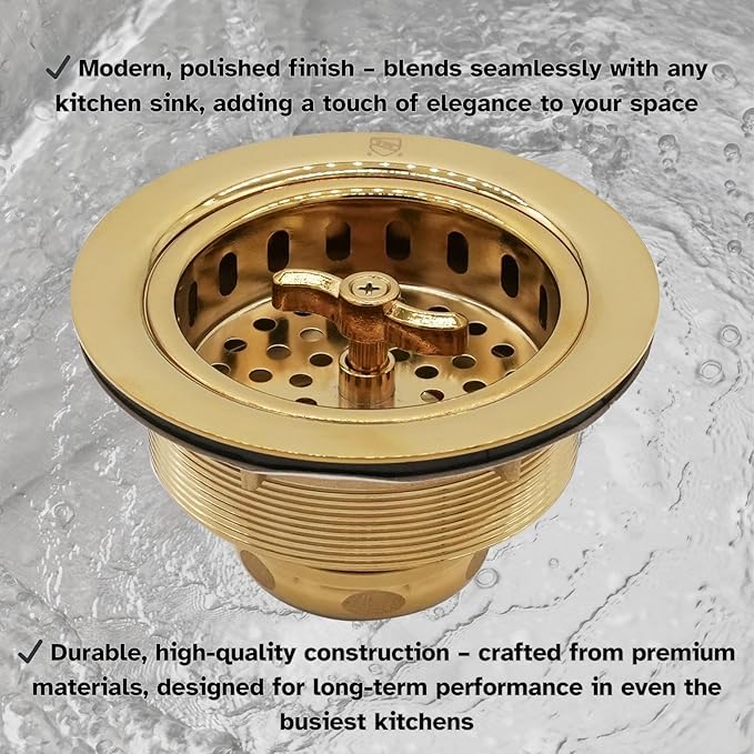Westbrass A213-01 3-1/2" Wing Nut Twist Style Large Kitchen Sink Basket Strainer, Polished Brass