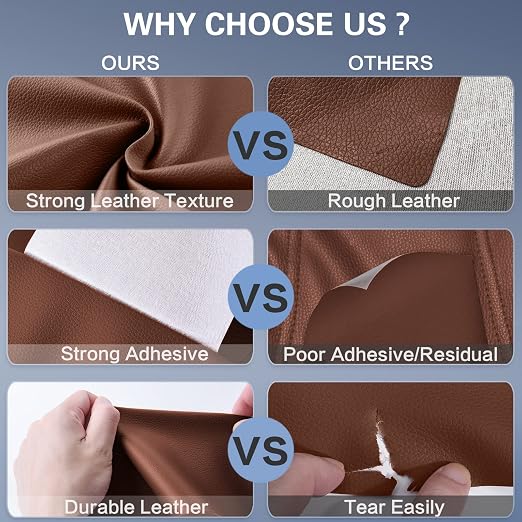 Self Adhesive Leather Repair Patch Kit, 31.4 in x 16 in Large Vinyl Leather Repair Tape for Furniture, Car Seat, Couch, Sofa, Chair Brown