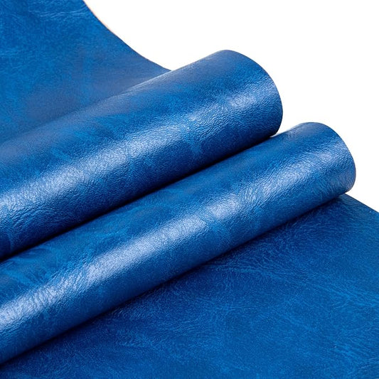 Faux Leather Fabric Sheet, 36 x 54 Inches, Texture Synthetic Material for DIY Crafts, Leather earings,Upholstery, Automotive, Sofa Projects Individual 1 Yard Cut (R-Blue, One Yard)