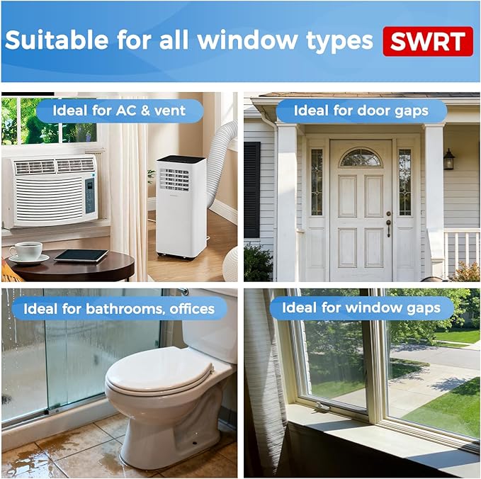 SWRT 3”x33FT Window Weather Sealing Tape Residue-Free, 20-Mil Thick Heavy Duty Window Insulation for Summer, Weather Resistant, Air Conditioner Window Seal Blocks Drafts for Doors Windows