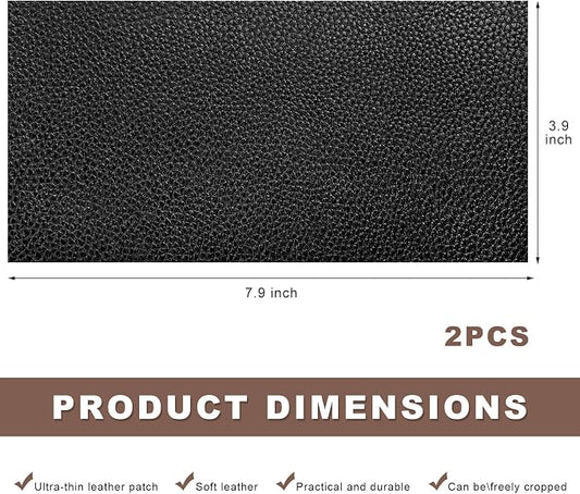 2 PCS Leather Repair Patch Tape, 4 x 8 Inch Self-Adhesive PU Vinyl Repair Kit Cuttable Patches, Portable Super-Thin Leather Patch Tape for Repairing Car Seats Sofas Chairs (Black)