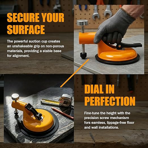 2026 Floor Gap Fixer Tool, Professional Adjustable Height Setter with Heavy-Duty Rubber Suction Cup & 2 PCS Sticky Pads, Tile Leveling System for Installation, Repair & Precise Seam Alignment (Red)