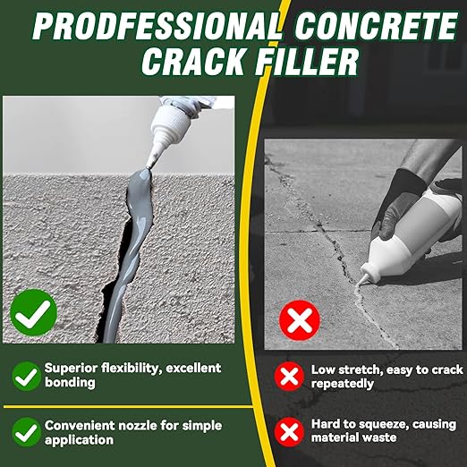 Concrete Crack Filler, Cement Crack Filler, Self Leveling Crack Sealant, Waterproof, High Elasticity Caulking Glue for Driveway, Sidewalk, Patio, Outdoor Concrete Joint Repair