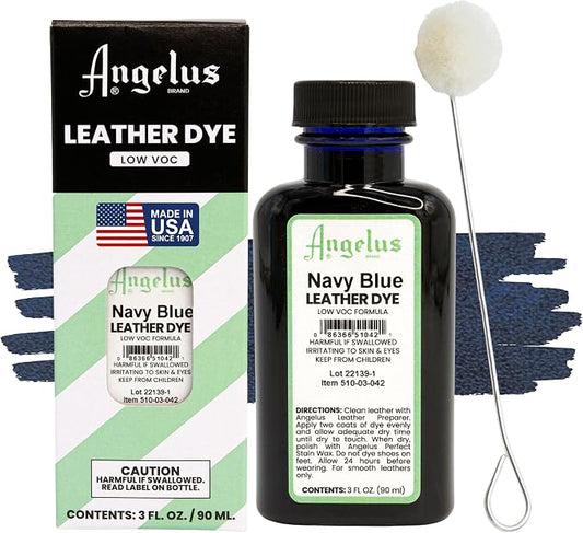 Angelus Leather Dye - Flexible Leather Dye for Shoes, Boots, Bags, Crafts, Furniture, & More 3oz, Dauber Included (Navy Blue)