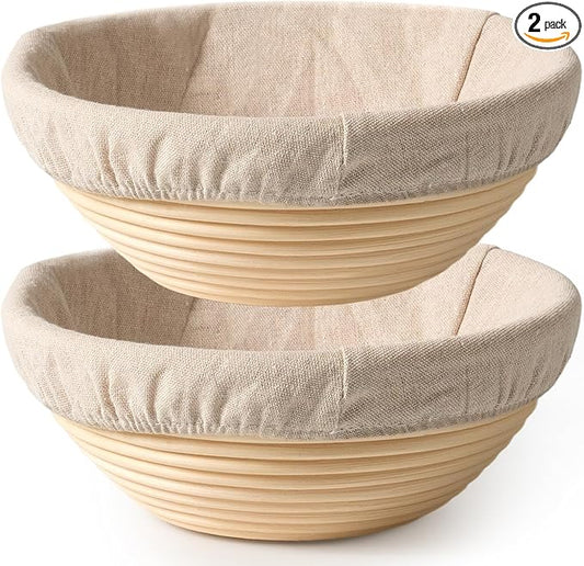 2 Pack Banneton Bread Proofing Baskets for Sourdough, 9 Inch Round Natural Rattan Proofing Basket for Dough Rising, Bread Proofing Bowl Sourdough Bread Baking Supplies for Home Bakers