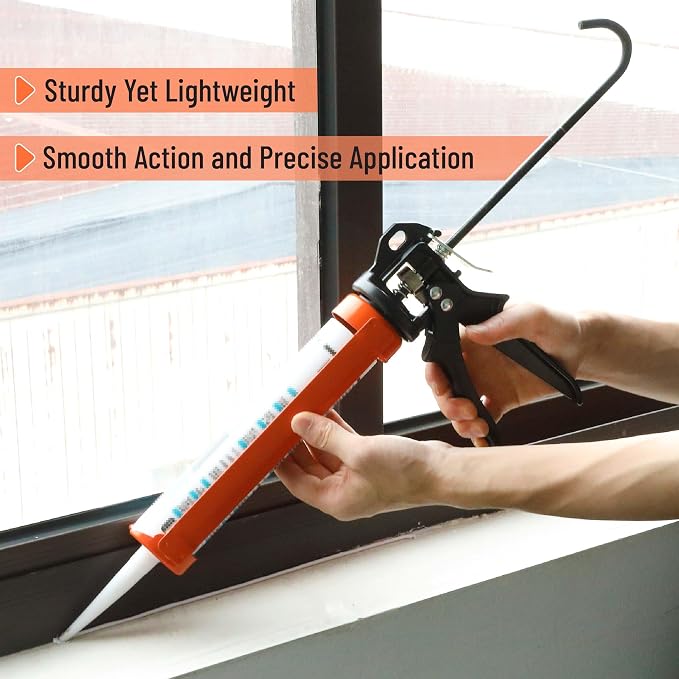 Bates- Caulking Gun, 24:1 High Thrust Ratio, Orange, Caulking Tool Gun, Heavy Duty Caulk Gun No Drip Caulk Gun, Hand Caulking Guns, Silicone Gun, Caulking Gun Tool