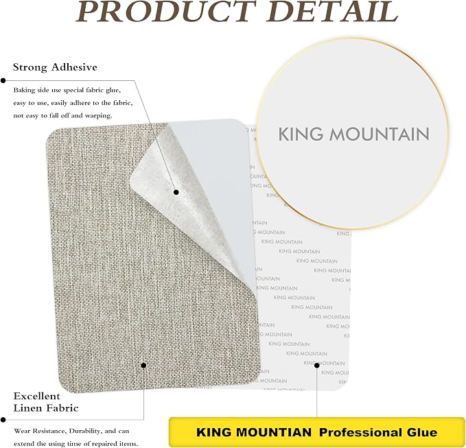 KING MOUNTAIN Coarse Linen Repair Patches, Self-Adhesive Linen Fabric Patches, 8X11 inch Extra Size, Multi Color, Can be Used for Linen Sofa Repair (8" x 11",Cream-Gray 1.0)