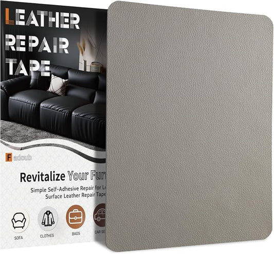 Fadoub Leather Repair Patch Tape Self-Adhesive, 8x11In Heavy Duty Vinyl Patch, Leather Repair Kit for Furniture, Sofa, Couch, Office Chair, Car Seat, Car Interior(Light Gray)