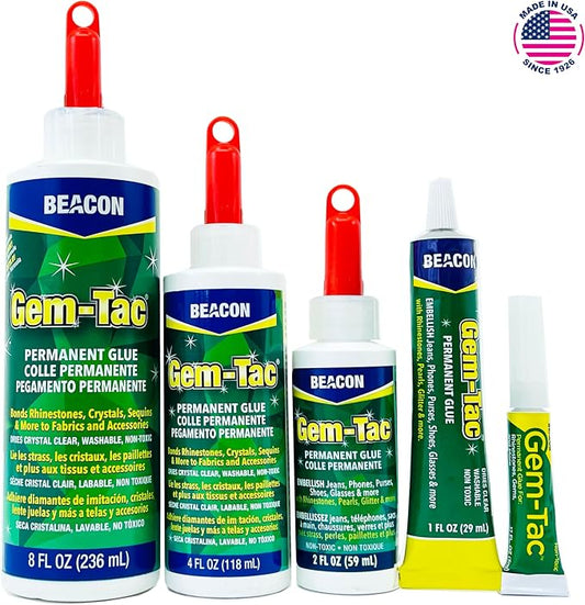 BEACON Gem-Tac Premium Quality Adhesive for Securely Bonding Rhinestones and Gems - Water-Based, UVA Resistant, 1-Ounce
