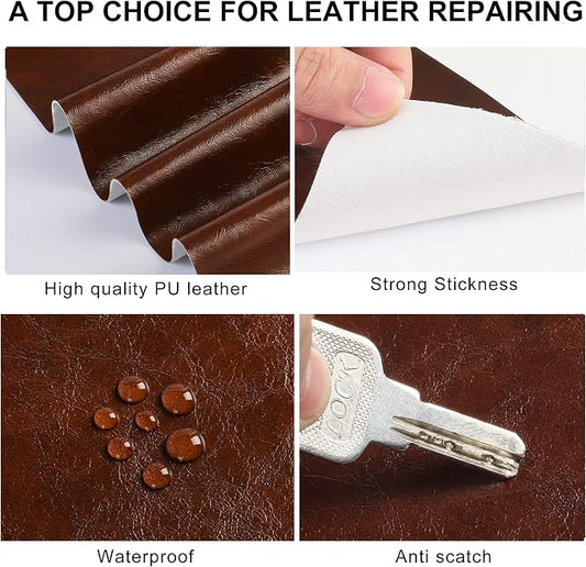 YAFLC Leather Repair Patch for Furniture, 4" x 63" Self Adhesive Leather Repair Kit Vinyl Repair Tape for Car Seat Sofa Jackets Couches Chair Glossy Chestnut