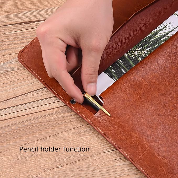 PU Leather A4 File Folder Document Holder Envelope Folder Case with Snap Closure for Receipt Contract Black&Brown