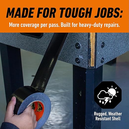 Gorilla Tape Tough & Wide, Black Tape, 2.88" x 25 yd (Pack of 1) - Heavy Duty and Weather Resistant for Indoor or Outdoor