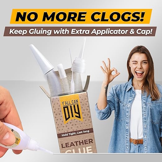 Y'allCanDiy Super Glue for Leather 2 Pk x .7 Oz. (20g)- Leather Glue - Adhesive for Purses, Sofas and Furniture. Heavy Duty Waterproof Cyanoacrylate Based Adhesive for Leathercraft, Upholstery