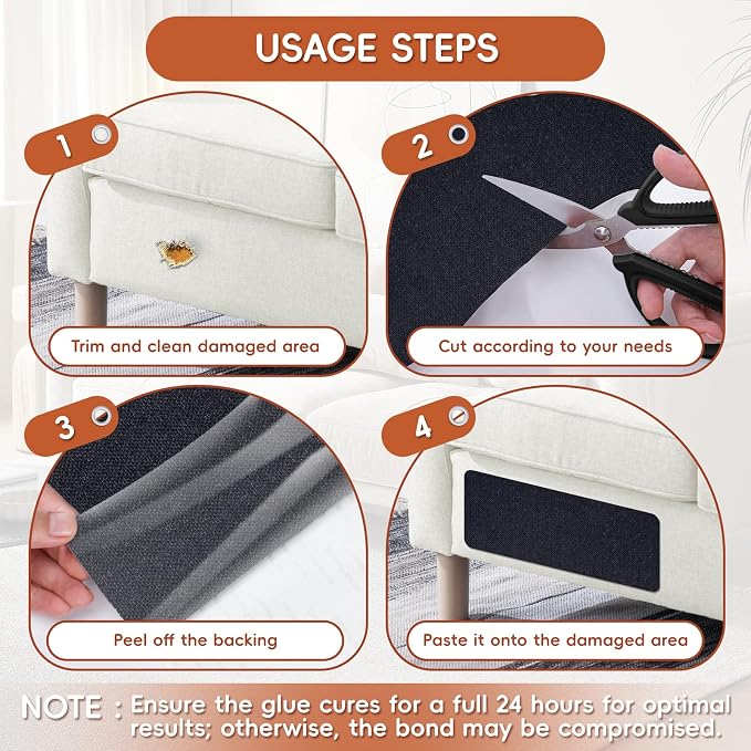 Linen Fabric Repair Tape 4x79 Inch, Self Adhesive Couch Patch Repair Fabric Tape for Furniture, Linen Patch Kit for Couch, Carpet, Upholstery, Chair, Sofa, Pillows, Bag (Coarse, Black)