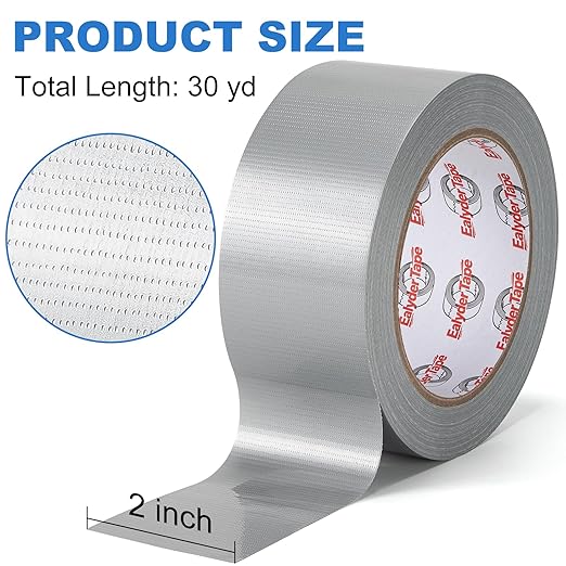 Silver Duct Tape Heavy Duty 2 Inch x 30 Yards, Waterproof Industrial Strength Adhesive Tape for Indoor Outdoor Repairs, Sealing, Tear by Hand & No Residue, 1 Roll