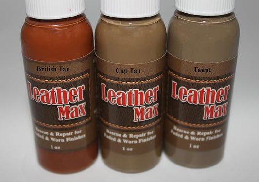 Furniture Leather Max Complete Leather Refinish and Repair Kit Now with 3 Color Shades to Blend with/Leather & Vinyl Restorer (Tan Mix)