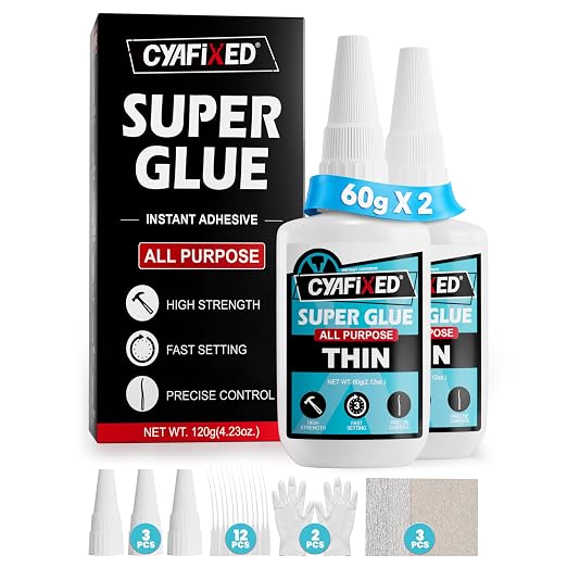 Super Fast Thin CA Glue, 120 Gram Super Glue Pro Kit with Anti-Clog Caps & Precision Microtips, Instant Cyanoacrylate Adhesive for Plastic Metal Ceramic Glass Wood 3D Print PLA Rubber