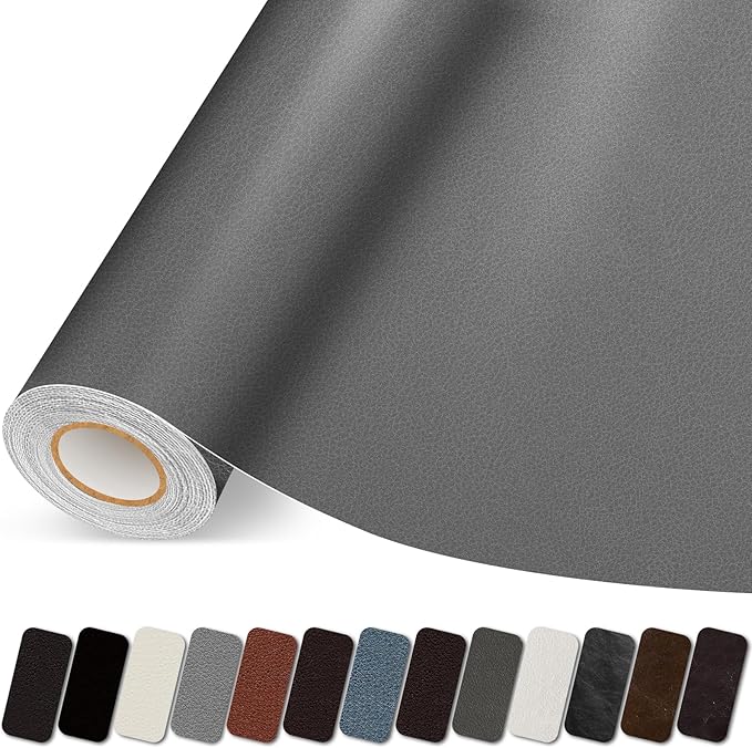 Leather Repair Patch, 17X79 Inch Self Adhesive Leather Repair Tape, Large Vinyl Patch Kit for Couches, Sofa, Furniture, Car Seats, Office Chairs, Cabinets, Handbags（Grey, 17X79 Inch）