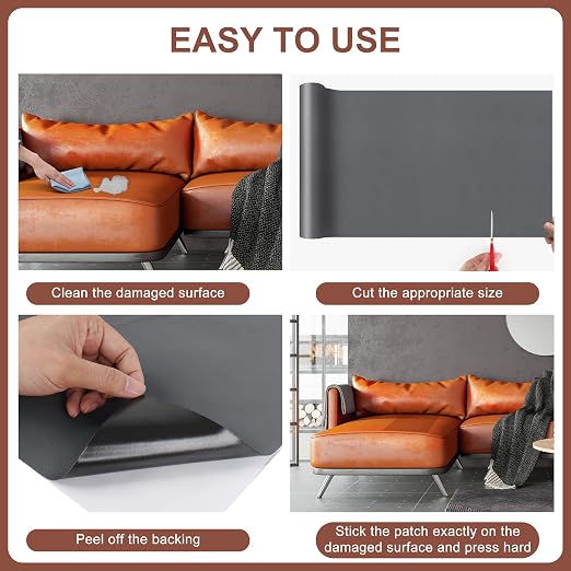 Leather Repair Patch,17X60 Inch Leather Repair Tape,Large Self Adhesive Leather Patches for Furniture, Couches,Car Seat,Chair(17X60 inch,Grey)