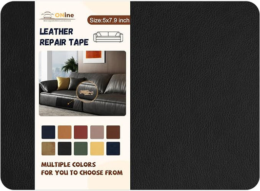 ONine Leather Repair Patch,Self-Adhesive Couch Patch，Multicolor Available Scratch Leather 5X7.9 Inch Peel and Stick for Sofas, Car Seats Hand Bags Jackets (Ink Black)