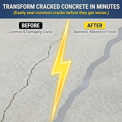 YKF Concrete Crack Filler (1.1lb) - Self-Leveling Liquid Cement Sealant for Driveways, Garage Floors, Patios - Waterproof, High Elasticity, Quick Drying - Gray