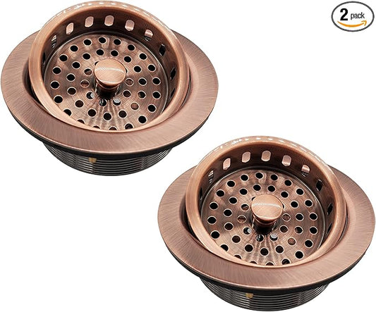 Westbrass D2145-11 3-1/2" Post Style Large Kitchen Sink Basket Strainer, Antqiue Copper (2-Pack)