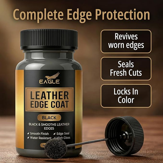 Black Leather Edge Coat for Leather Edges with Built-in Applicator for Purses, Belts, Shoes, Couches – Flexible, Water-Resistant Finish – Edge Sealer & Restorer (4oz)