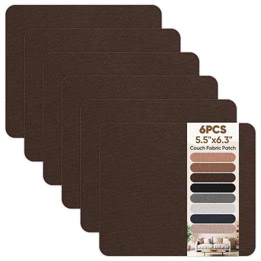 Couch Patch Repair Fabric,6-Piece Self-Adhesive Microfiber Patches,Quick Fix Sofa Chair Car Seat,Furniture,Upholstery Repair Kit. (Dark Brown)