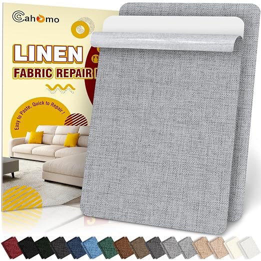 Linen Repair Tape 2Pcs 8x12 inch, Self Adhesive Fabric Patches, Couch Repair Patch Kit, Fabric Repair Tape for Furniture, Sofas, Carpet, DIY, Headboards, Chairs, Pillows, Linen Goods - Light Grey