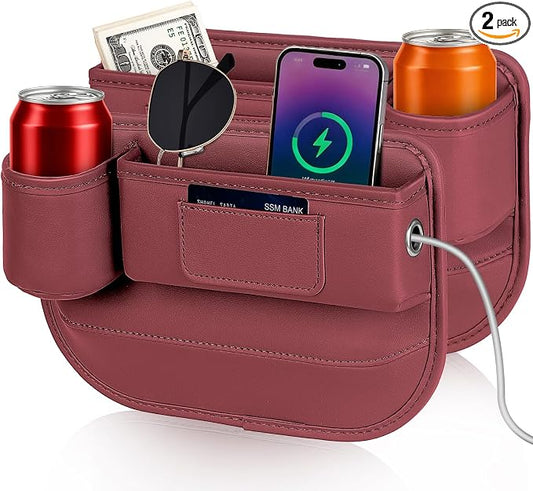 Kwak's Car Seat Gap Filler Organizer 2pcs – Fits 0.2“–1.2” Seat Gaps, Premium PU Leather Seat Gap Plug for Car SUV Truck, Stops Phone/Keys from Dropping, Extra Cup Holder for Car (Red)
