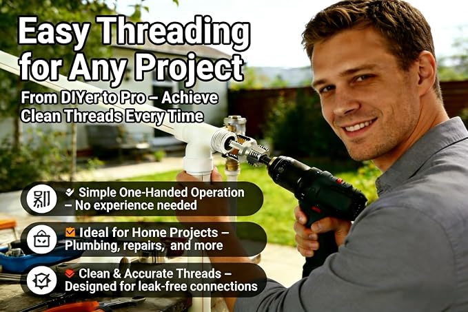 PVC Pipe Threader 2Pcs 1/2" 3/4" - Internal & External Threading Tool Set for Drill（2PCS 1/2)