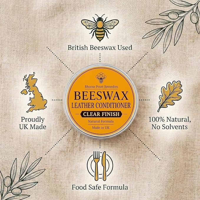 Premium Beeswax Leather Conditioner & Balm – Hand-Poured Natural Restorer for Boots, Bags, Jackets, Furniture, Car Seats & More – Cleans, Conditions & Protects – 7.0 Fl Oz