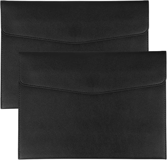 PATIKIL 2Pcs PU Leather A4 File Folder, Document Holder Envelope Waterproof Napa Texture Filing Organizer Portfolio Folder Case with Magnetic Snap Closure for Home Office, Black