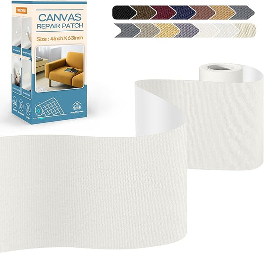 KING MOUNTAIN Canvas Repair Tape,Outdoor Gear Patch, 4×63 Inches,Waterproof,Self-Adhesive for Repairing Boat Covers,Sun Shades,Sofas,Tents,Lounge Chairs,Awnings (White1.0)