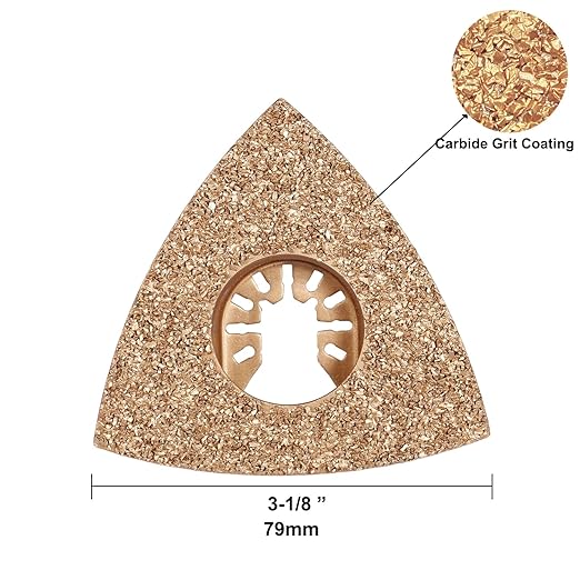 MiraShine 5pcs Oscillating Multitool Triangular Carbide Grit Rasp Blades, Tiangle Carbide Oscillating Sanding Pads For Sanding Grinding Rasping Concrete Masonry Grout Mortar Thinset Adhesives and Wood