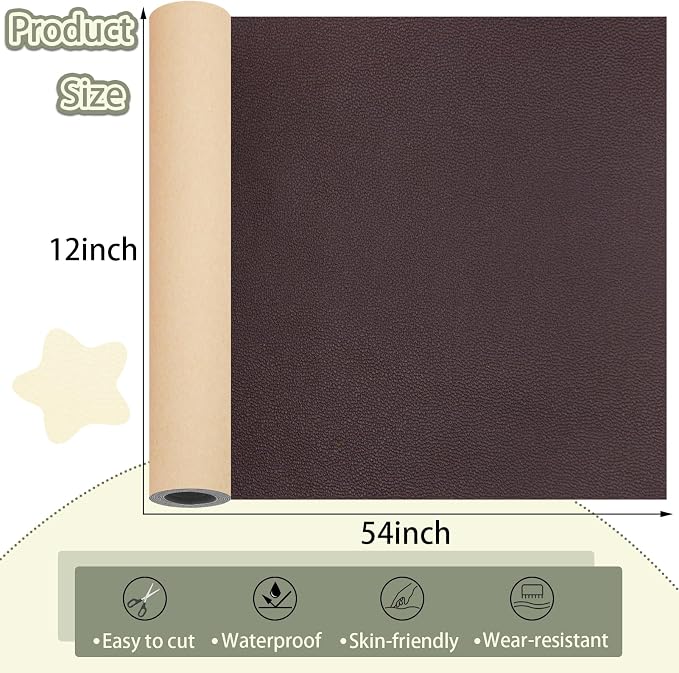Leather Repair Patch for Furniture, 12×54 Inch Self Adhesive Leather Repair Tape, 1 Roll Vinyl Leather Repair Kit for Sofa Jackets Couches Handbags Kitchen Stools Luggage (Deep Coffee)