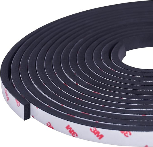 Neoprene Waterproof Rubber Foam 1/2” (w) x 1/4” (h) x 24 feet Long Weather Stripping Door Seal Insulation Shock-Absorbing 3M Self-Adhesive Tape for Door Frames, Windows – Black, 1 Continuous Roll