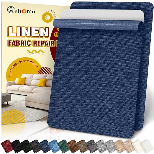 Linen Repair Tape 2Pcs 8x12 inch, Self Adhesive Fabric Patches, Couch Repair Patch Kit, Fabric Repair Tape for Furniture, Sofas, Carpet, DIY, Headboards, Chairs, Pillows, Linen Goods - Navy Blue