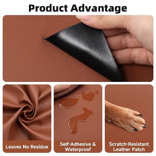 Leather Repair Tape, self-Adhesive Leather Repair Patch, for car seat Repair, Suitable for Sofas, Furniture, Seats, Strong Adhesive Leather Repair Tape (Brown, 7.87x 85in)