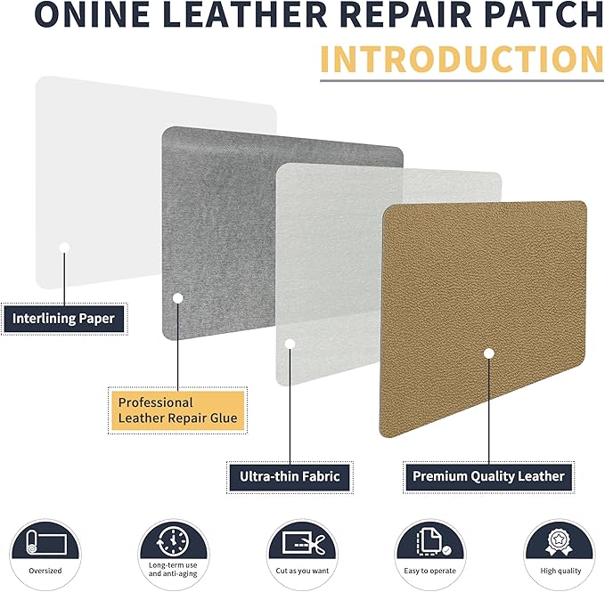 ONine Leather Repair Tape,Self Adhesive Leather Repair Patch,Leather Patches for Furniture,Sofa,Car Seats,Office Chair. Vinyl Repair Kit 8x48in(Gery Khaki)