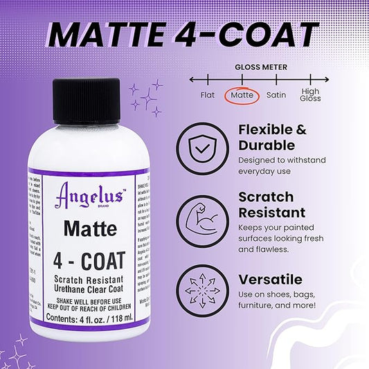 Angelus Matte 4-Coat Scratch-Resistant Leather Sealer – Durable, Flexible, Clear Coat Protection for Leather Shoes, Bags, Jackets & More - Matte Finish - 4 Fl Oz