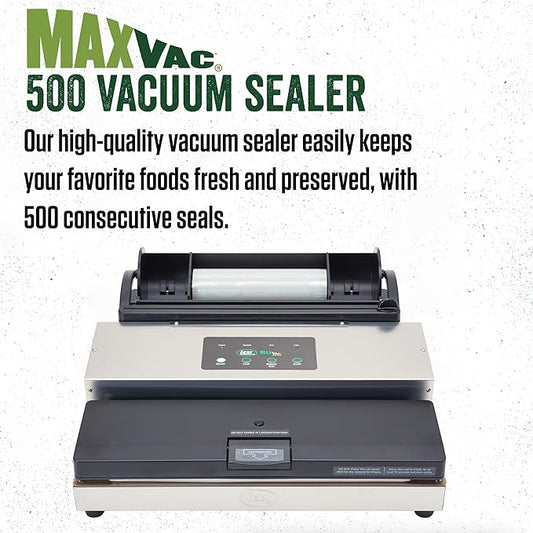 LEM Products MaxVac 500 Vacuum Sealer Machine, Heavy-Duty Aluminum Food Vacuum Sealer for Freezer Storage, Includes Bag Roll Holder, Cutter, Bag Roll