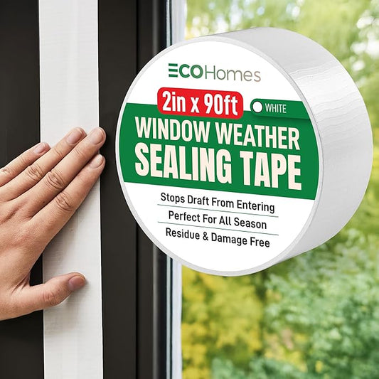 ECOHomes Window Weather Sealing Tape | Winter Weather Stripping Tape to Block Cold Drafts Through Window Gaps and AC Units, Insulation Seal and Draft Blocker for Home (2 Inch by 90 FT, White)
