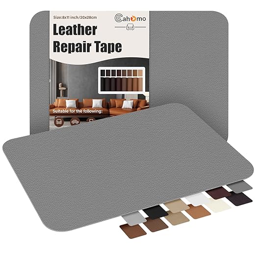 Cahomo Self-Adhesive Leather Repair Patches Tape for Couches - 8x11 inch, Vinyl & Leather Repair Kit for Furniture, Car Seats, Handbags, Jackets - Dark Grey