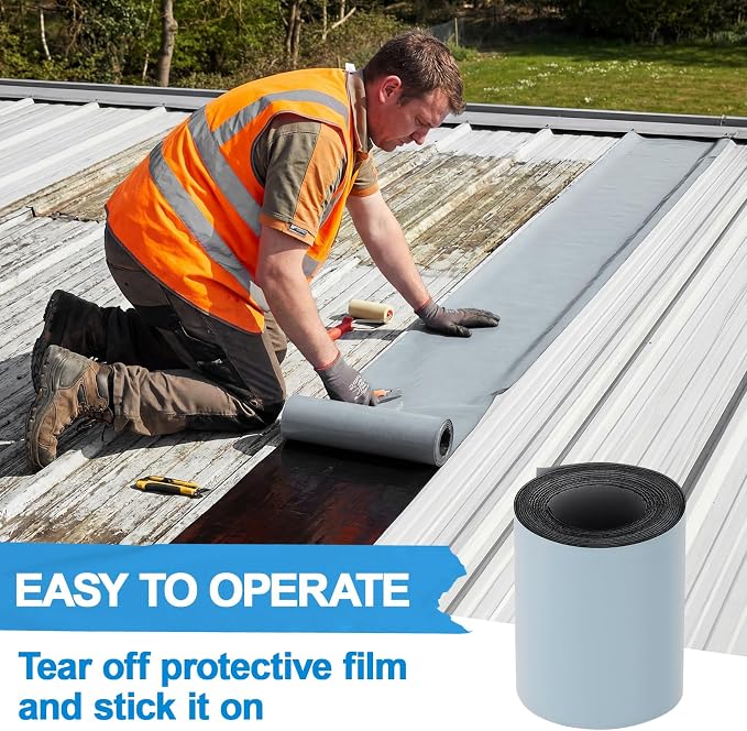 4in x 16.5ft Roof Waterproof Tape, Heavy-Duty TPU Self-Adhesive Leak Repair for Small Crack Sealing, Window Frames, RV Edge, Flashing & Quick Home Emergency Waterproof Fix (Gray)