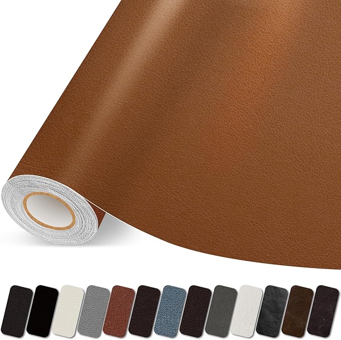 Leather Repair Patch, 17X79 Inch Self Adhesive Leather Repair Tape, Large Vinyl Patch Kit for Couches, Sofa, Furniture, Car Seats, Office Chairs, Cabinets, Handbags（Light Brown, 17X79 Inch）