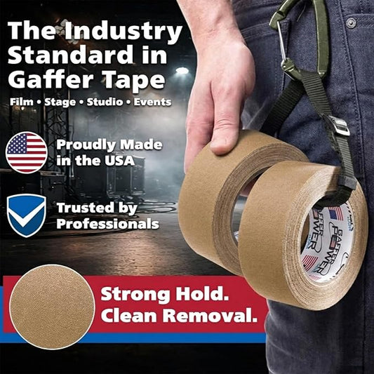 Gaffer Power Proudly Made in The USA, Real Professional Grade Gaffer Tape, Heavy Duty Gaffers Tape, Non-Reflective, Multipurpose. 2 Inches x 30 Yards, Tan