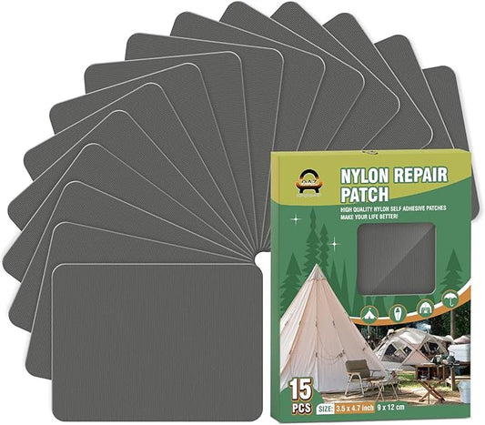 OAZ 15 Pieces 3.5 x 4.7 inch Nylon Repair Patches Nylon Fabric Patch Self-Adhesive Tent Repair Tape Waterproof Lightweight Repair Patches Repair Patch Kit for Clothing Down Jacket Bag (Dark Gray)