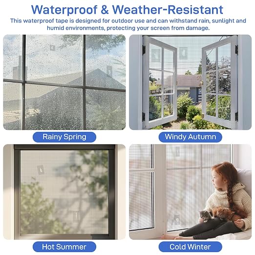 Window Screen Repair Tape 2 in x 20 FT Fiberglass Strong Adhesive Screen Patch, Waterproof Mesh Repair Kit for Window & Door Screen Holes Tears - Gray